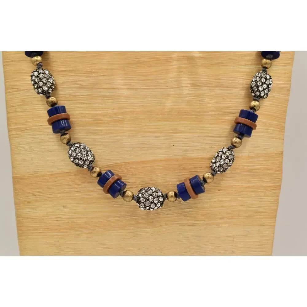 J.Crew Beaded Necklace Blue Brown Lucite Rhinestone Crystal Chunky NWT BinBJ